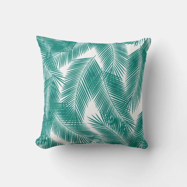 Green Tropical Palm Leaves Pattern Cushion (Front)