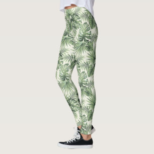 Green Tropical Palm Leaves Pattern Leggings