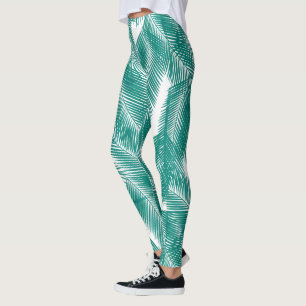 Green Tropical Palm Leaves Pattern Leggings
