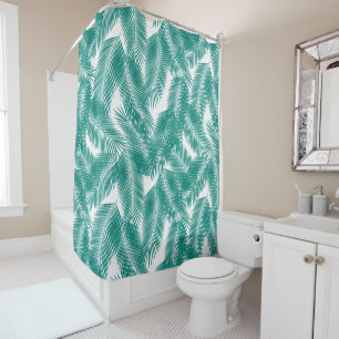 Green Tropical Palm Leaves Pattern Shower Curtain