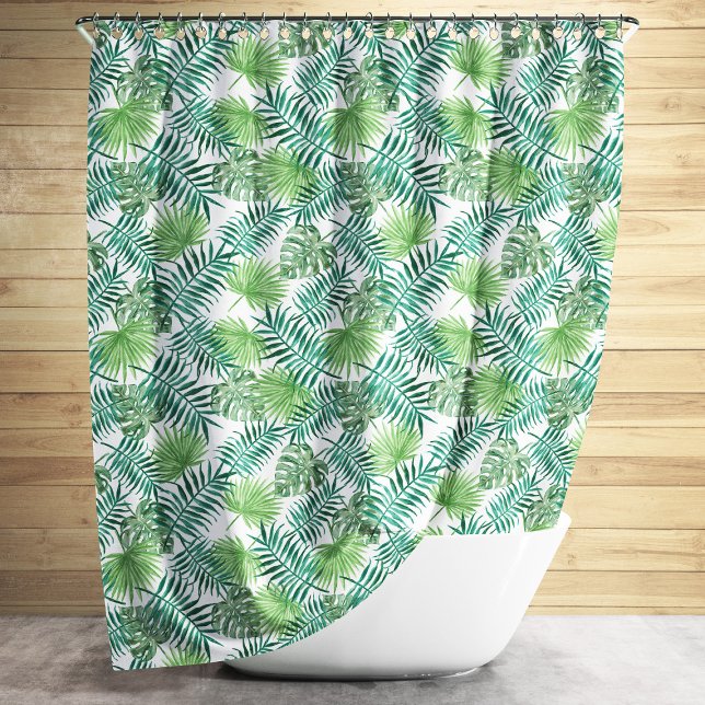 Green Tropical Palm Leaves Pattern Shower Curtain (Green Tropical Palm Leaves Pattern Shower Curtain)