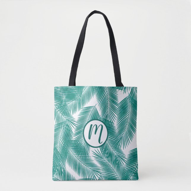Green Tropical Palm Leaves Pattern Tote Bag (Front)