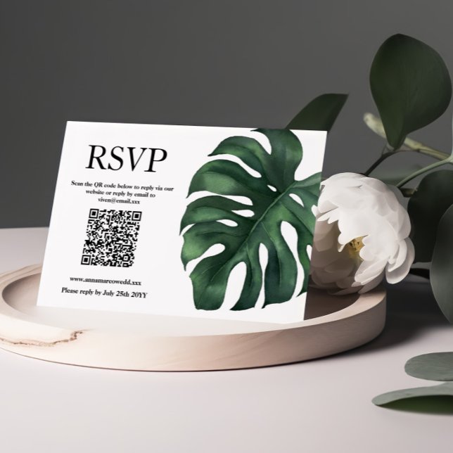 Green Tropical Palm Leaves QR Code Response Card  (Creator Uploaded)