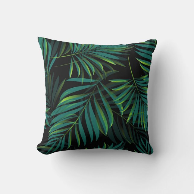 Green tropical palm leaves. Seamless pattern graph Cushion (Front)