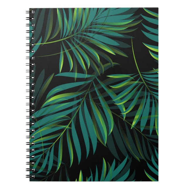 Green tropical palm leaves. Seamless pattern graph Notebook (Front)
