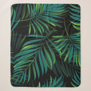 Green tropical palm leaves. Seamless pattern graph Sherpa Blanket