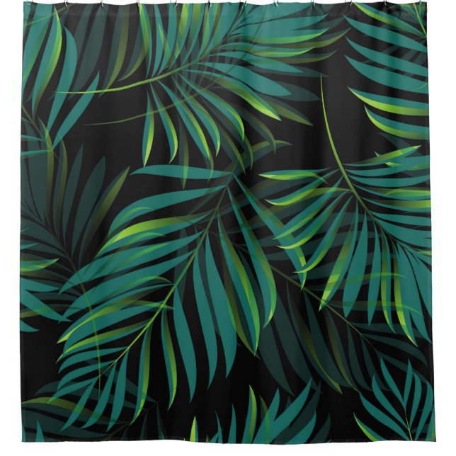 Green tropical palm leaves. Seamless pattern graph Shower Curtain (Front)