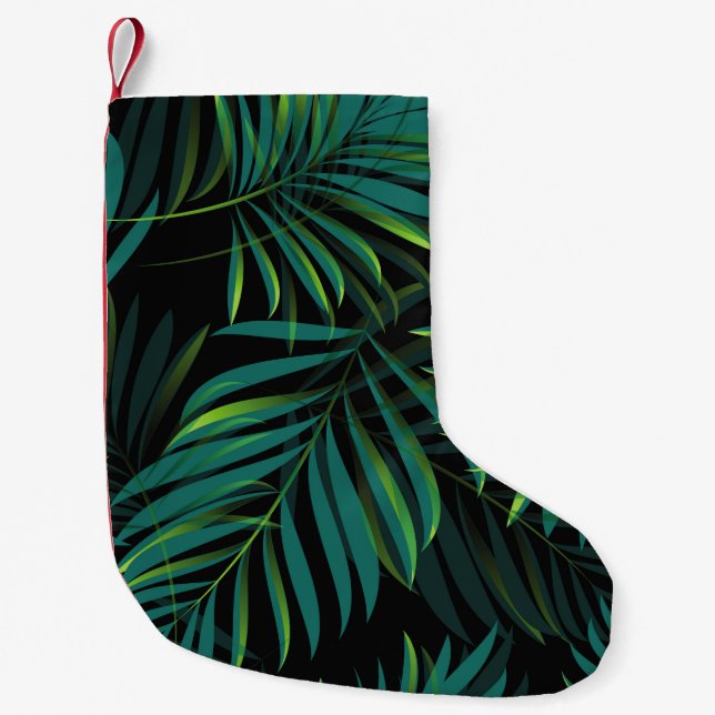 Green tropical palm leaves. Seamless pattern graph Small Christmas Stocking (Front)