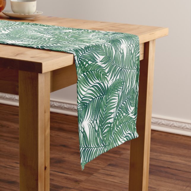 Green Tropical Palm Leaves Short Table Runner (In Situ)