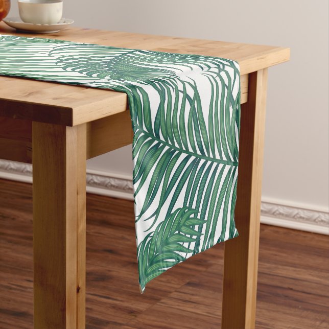 Green Tropical Palm Leaves Short Table Runner (In Situ)