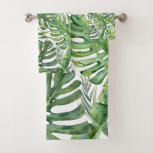 Green Tropical Palm Leaves Summer Island Breeze  Bath Towel Set