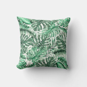 Green Tropical Palm Leaves Summer Island Breeze Cushion