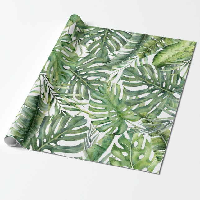 Green Tropical Palm Leaves Summer Island Breeze  Wrapping Paper (Unrolled)