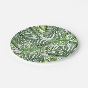 Green Tropical Palm Leaves Summer Island Wedding Paper Plate