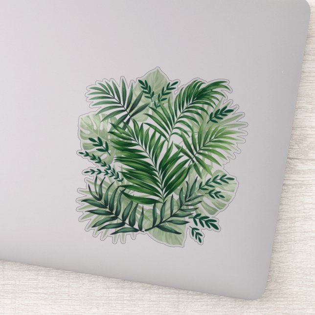 Green Tropical Palm & Monstera Leaves (Detail)