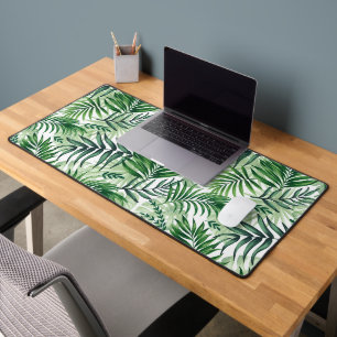 Green Tropical Palm & Monstera Leaves Desk Mat