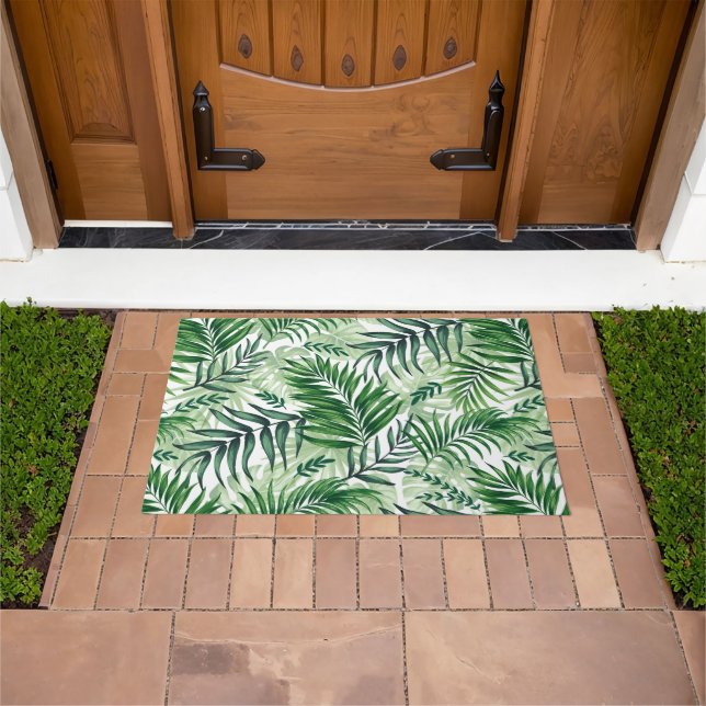 Green Tropical Palm & Monstera Leaves Doormat (Outdoor)