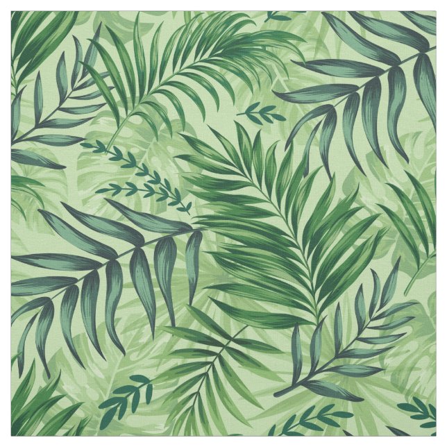 Green Tropical Palm & Monstera Leaves Fabric (Swatch)