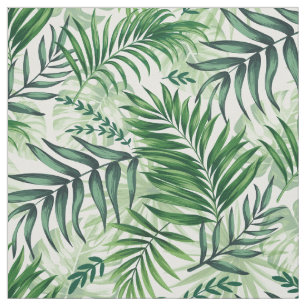 Green Tropical Palm & Monstera Leaves Fabric