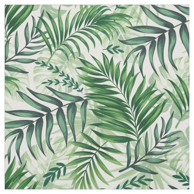 Green Tropical Palm & Monstera Leaves Fabric (Swatch)