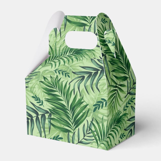 Green Tropical Palm & Monstera Leaves Favour Box (Front Side)