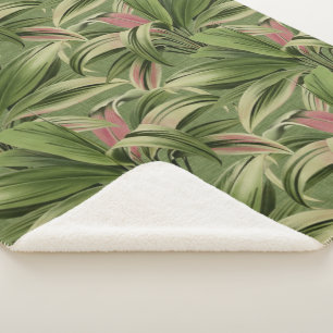 Green Tropical Palm Sherpa Blanket
