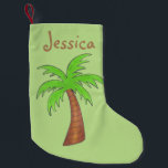 Green Tropical Palm Tree Beach Island Personalised Small Christmas Stocking<br><div class="desc">Stocking features an original illustration of a tropical palm tree on a green background. Simply personalise with your name for a unique Christmas stocking!

Don't see what you're looking for? Need help with customisation? Contact Rebecca to have something designed just for you.</div>