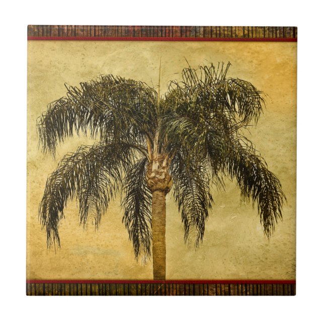 Green Tropical Palm Tree Hawaiian Vintage Palms Tile (Front)