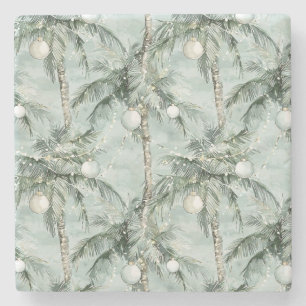 Green Tropical Palm Trees Christmas Stone Coaster