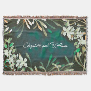 Green tropical plants botanical customisable text throw blanket