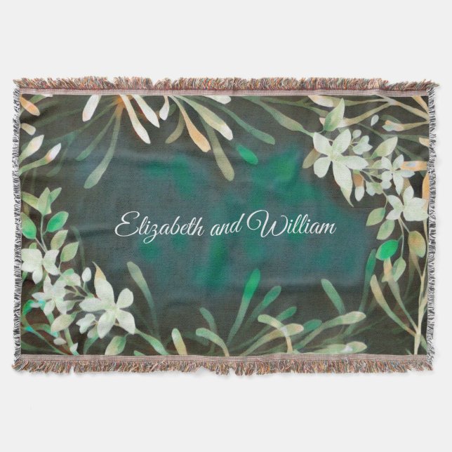 Green tropical plants botanical customisable text  throw blanket (Front)