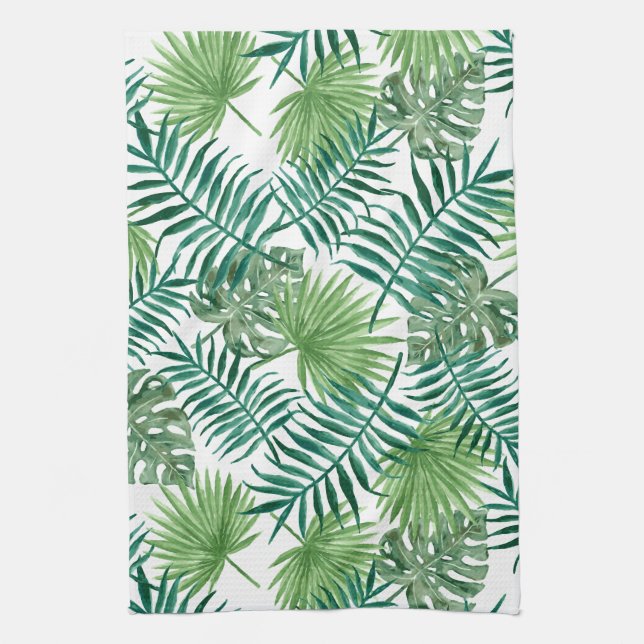 Green Tropical Summer Exotic Botanic Palm Leaves Tea Towel (Vertical)