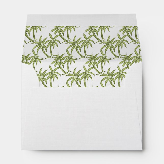 Green Tropical Twin Palm Trees Wedding Envelope (Back (Bottom))