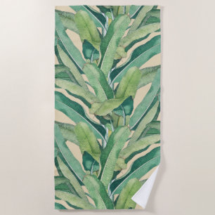 Green Tropical Vintage Banana Leaves Beach Towel