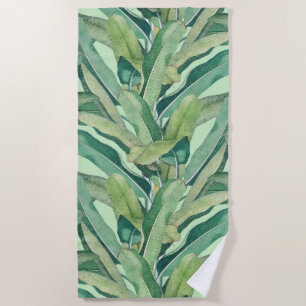 Green Tropical Vintage Banana Leaves Beach Towel