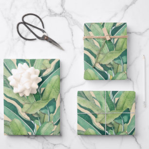 Green Tropical Vintage Banana Leaves Wrapping Paper Sheet