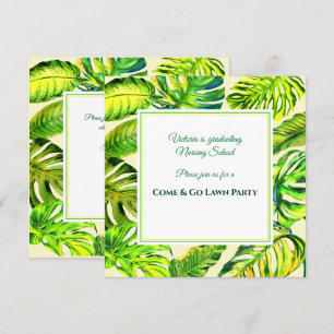 Green Tropical Watercolor Leaves Graduation Invitation