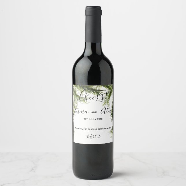 Green Tropical Watercolour | Wine Bottle label (Front)