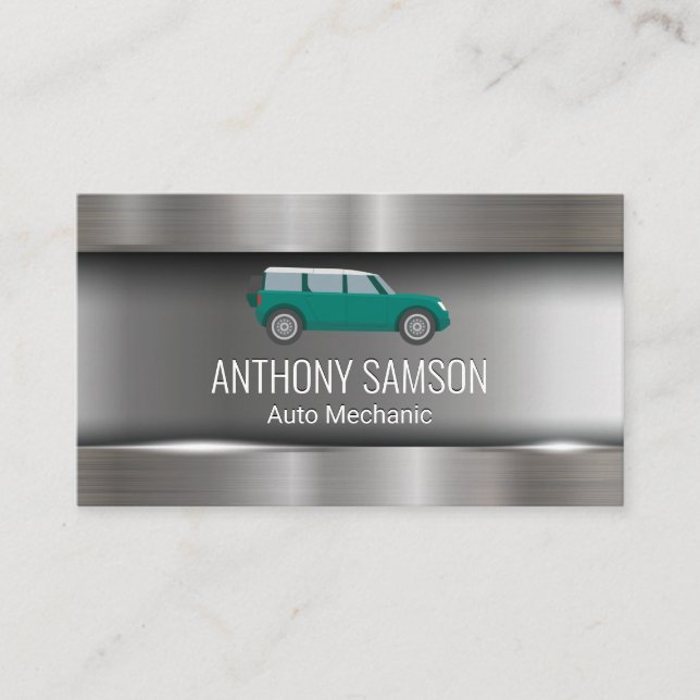 Green Truck | Metal  Business Card (Front)