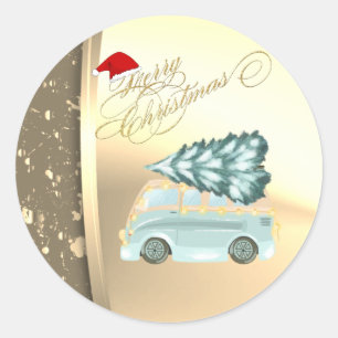 Green Truck Pine Tree Christmas  Faux Gold Classic Round Sticker