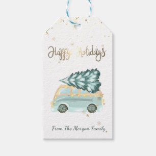 Green Truck Pine Tree Christmas ,Happy Holidays  Gift Tags
