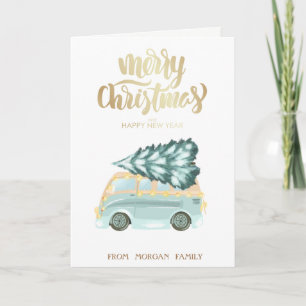 Green Truck Pine Tree Christmas Holiday Card