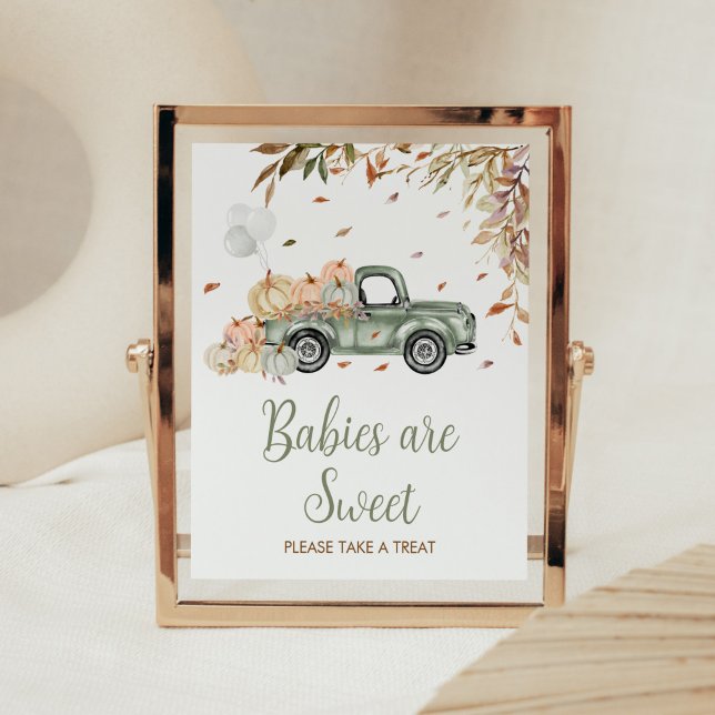 Green Truck Pumpkin Babies are Sweet Baby Shower Poster (Little Pumpkin Green Truck Baby Shower Babies are Sweet Sign)