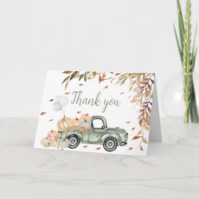 Green Truck Pumpkin Baby Shower  Thank You Card (Front)