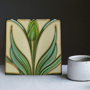 Green Tulip Wall Decor Art Nouveau Art Deco Tile