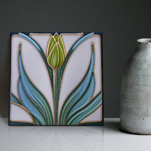 Green Tulip Wall Decor Art Nouveau Art Deco Tile