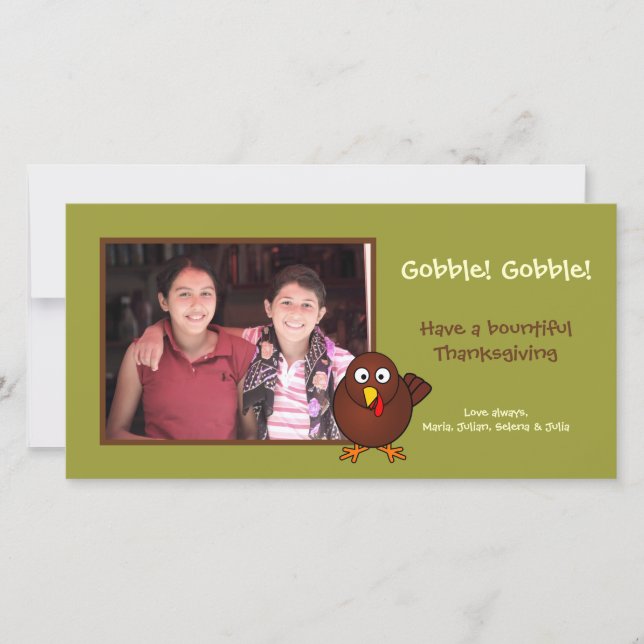 Green turkey gobble Thanksgiving photo greeting Holiday Card (Front)