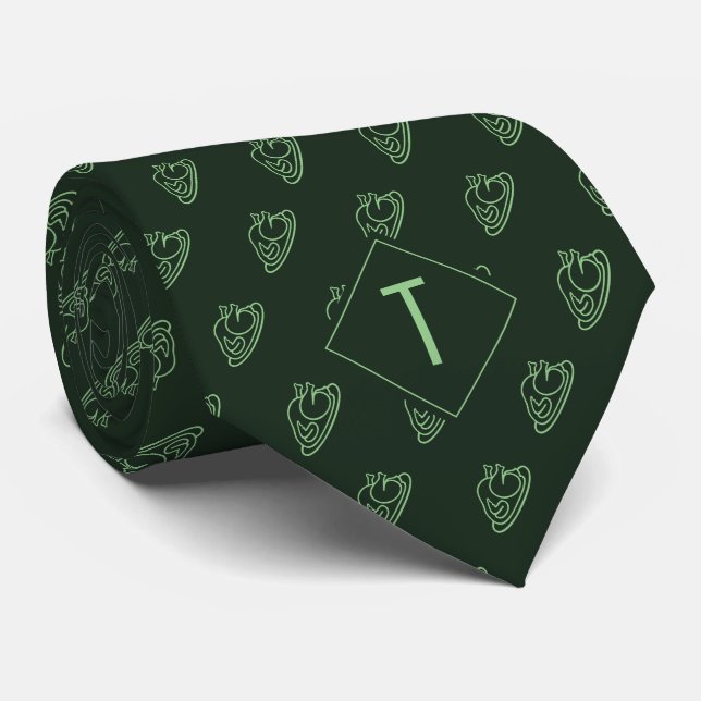 Green | TURKEY Print | Monogram Tie (Rolled)