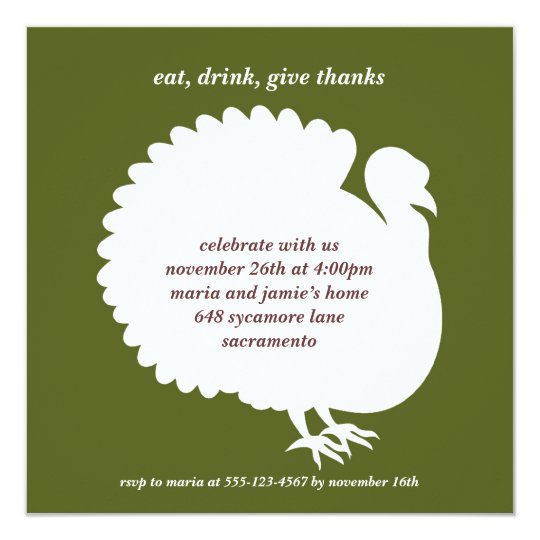 Green turkey square Thanksgiving invitation card