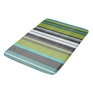 Green, Turquoise and Grey Stripes Bath Mat